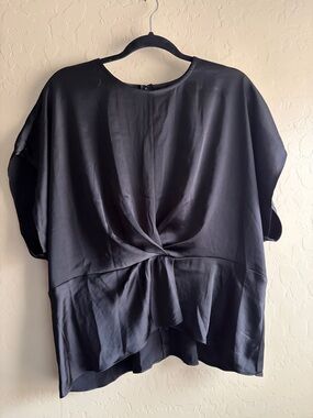 Express Black Satin Twist-Front Blouse